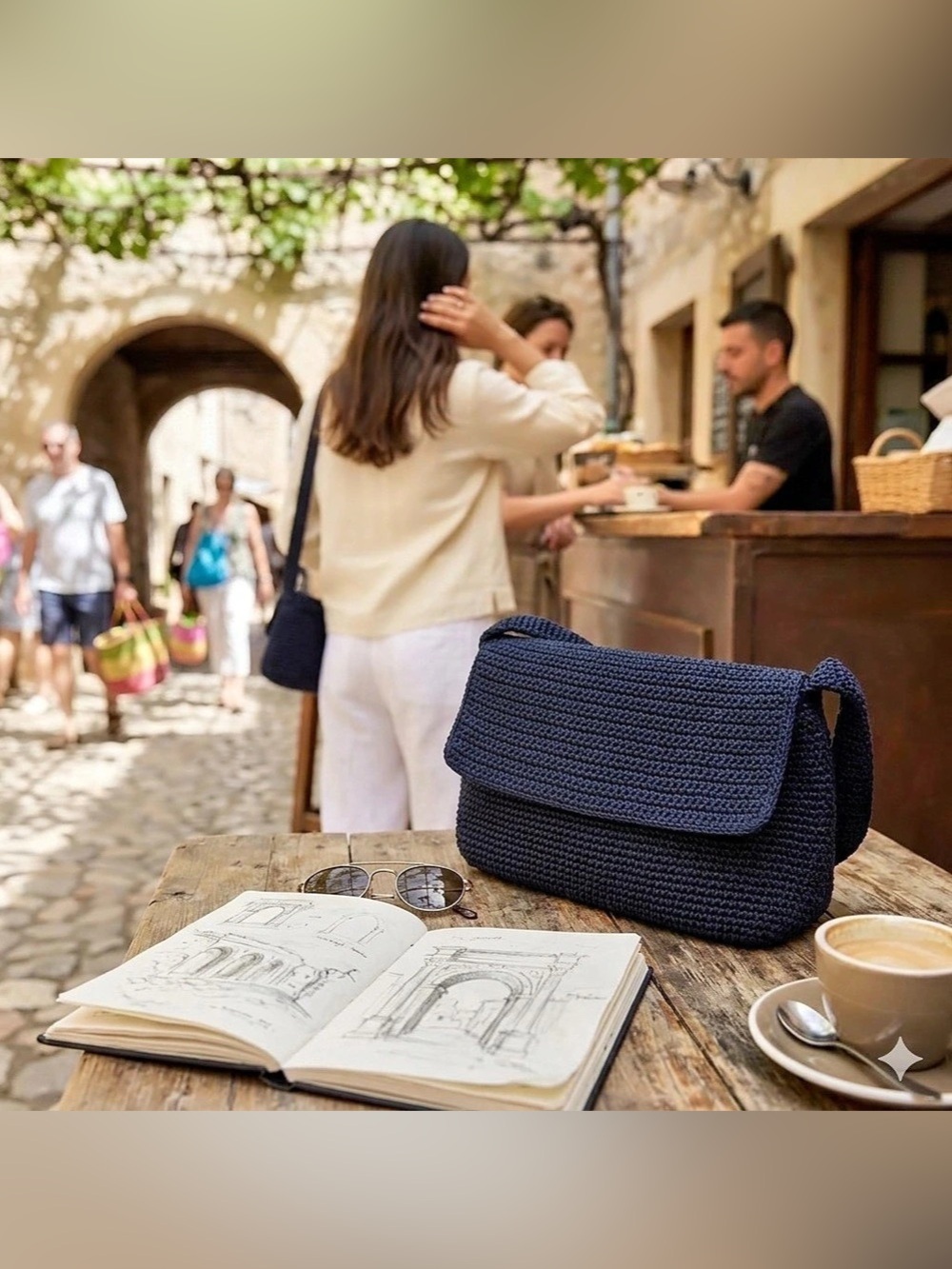 The Sak Vintage Y2K Navy Blue Crochet Flap Shoulder Bag Boho